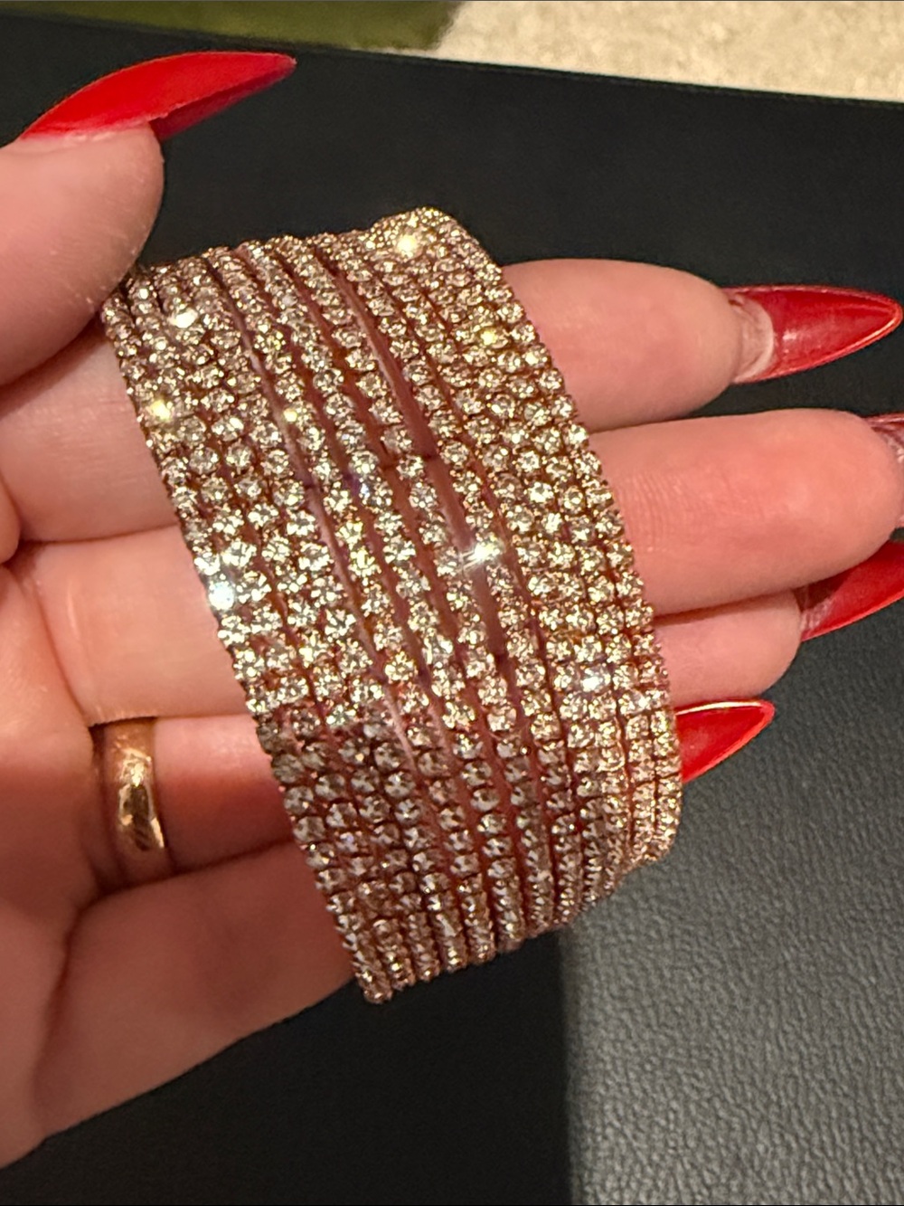 Women's Rose Gold Crystal Bracelet Set of 12 - Sparkling Multi-Row Design